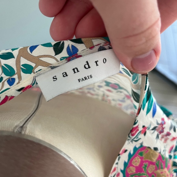 Sandro Floral Tie Top Printed Cropped Top In Linen And Silk - Picture 9 of 12